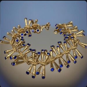 Matte Gold Plated Spiked Twig Sapphire Crystal Bracelet